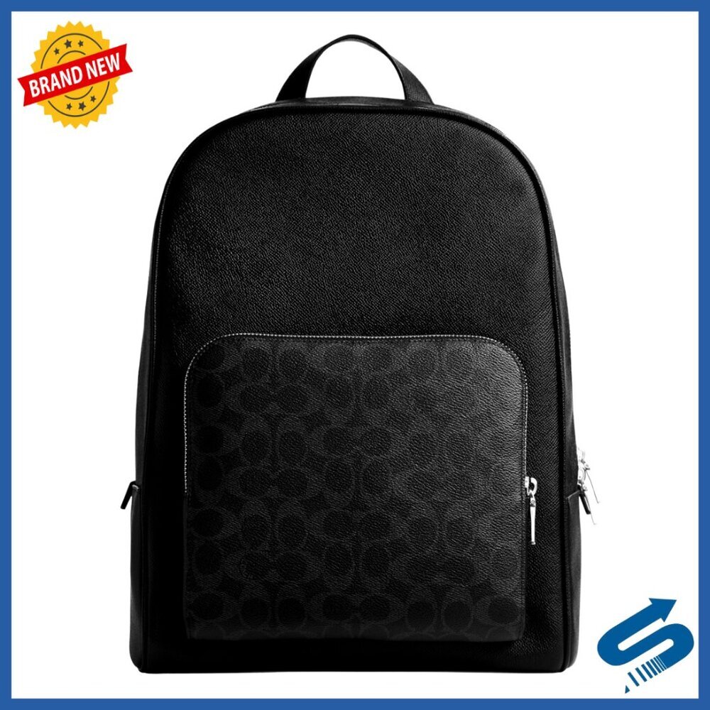 Signature Coated Canvas Backpack with Leather Accents, Laptop Sleeve, Multiple